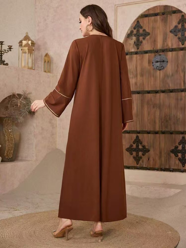 Elegant Middle Eastern Abaya Women Long Sleeve Plus Size Traditional Long Robe